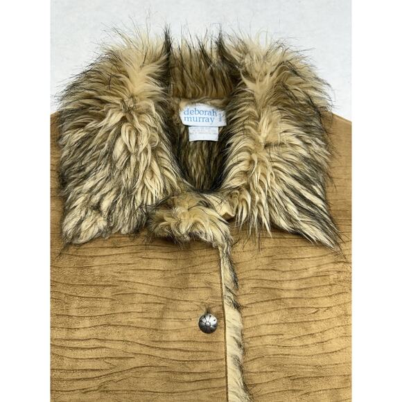Deborah Murray Vest Womens Large Tan Faux Suede Faux Fur Lining Glam Fashion - Picture 2 of 10